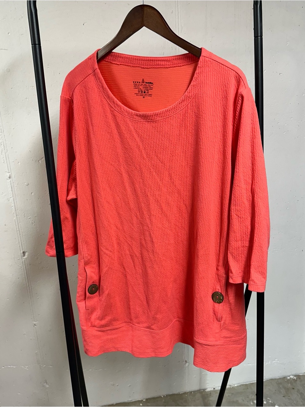 neon buddha Coral Scoop Neck Knit Tunic with Button Accents